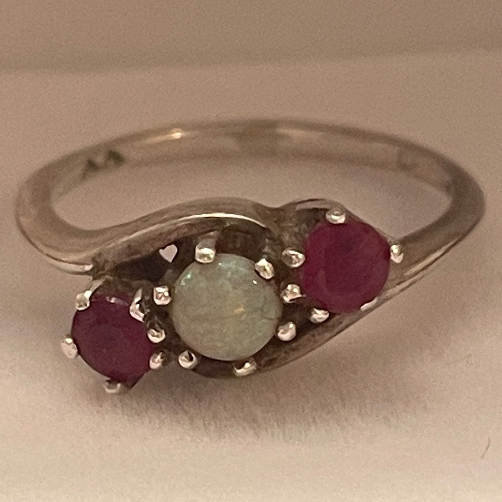 Sterling Silver Genuine Opal And Ruby Ring - image 1